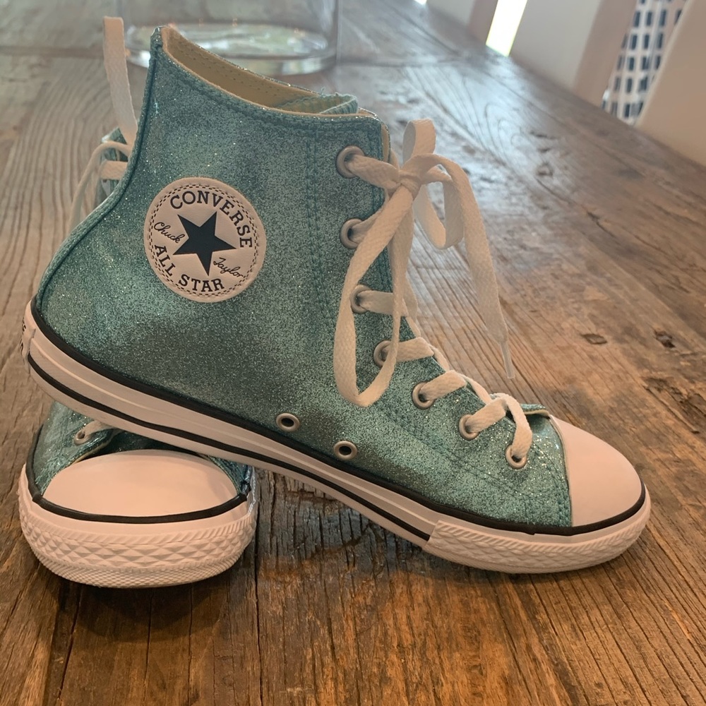 Turquoise Glittery Converse sz 5